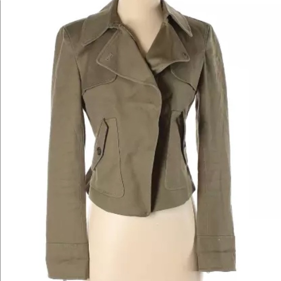 Ann Taylor Olive Heavy Canvas Moto Jacket Asymmetr - Picture 10 of 11